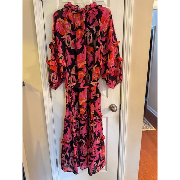 NWT Mudpie Portia Pink Dress Sz S Floral Ruffles Maxi Romantic Boho Party Event - Picture 9 of 16